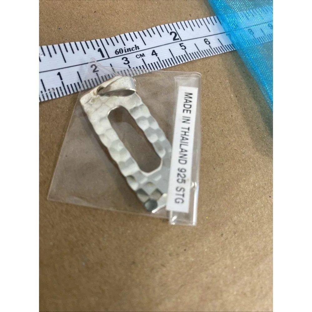 .925 Sterling Silver genuine‎ RECTANGLE hammered pendant necklace BRAND NEW